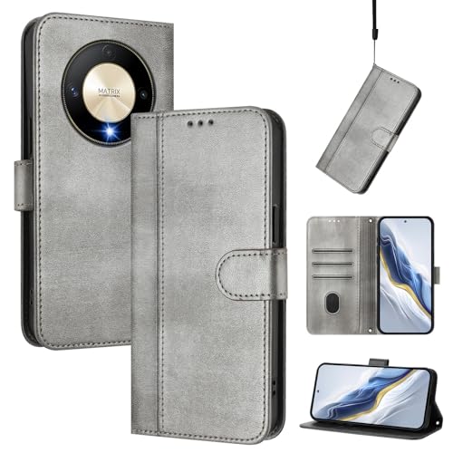 Pzwoxukhov Compatible with Honor X9b / Magic 6 Lite Case Cover,Compatible with Honor X50 / X50 GT with Card Slot,Stand Holder,PU Leather flip Shockproof Case Cover Gray