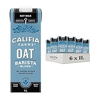 Califia Farms Oat Milk Barista Blend 6 x 1L. No Added Sugar, Non-gmo, No Gums. Steams Easy and Perfect for Milk-Based Coffees.