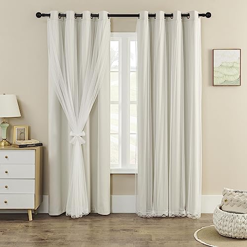 naturetalk 90%-95% Blackout Curtains with Crushed Sheer – 2 Pieces Drape Panels Set – Antique Silver Grommet Top - Beige – 52" W x 84" L (2 Panels)