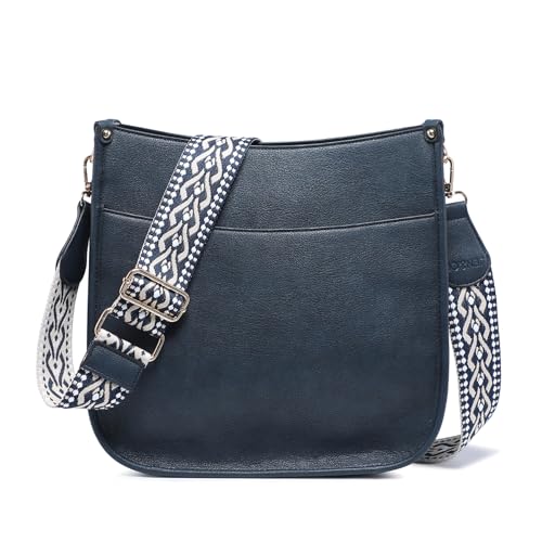 Image of JEN & CO. Crossbody Bags for Women Trendy Vegan Leather Hobo Purses Shoulder Handbags with Wide Adjustable Guitar Strap
