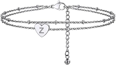 ChainsHouse A-Z Initial Letter Layered Anklet Stainless Steel Foot Jewellery Womens Heart Ankle Chain