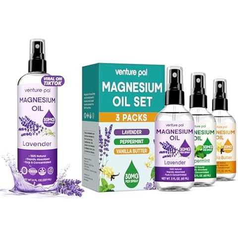 Venture Pal Magnesium Oil Spray Set,100% Pure Magnesium Oil Spray Big 8 oz Cover
