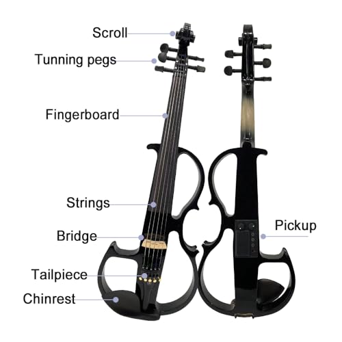 Vetimobato 16 Inch Silent Electric Viola - Solidwood Body with Ebony Fittings, Full Beginner Kit (Case, Bow, AUX Cable, Headphone) - Professional Practice Viola for Student & Adult (Black, 5 strings)