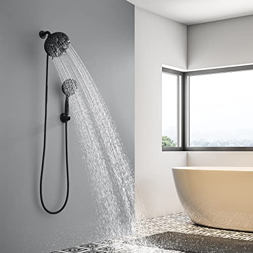 Shower Head, Vimco High Pressure Shower Head With 8-Setting Handheld Shower & 6-Setting Rain Shower Head Dual 2 In 1, Wall Mounted Showerhead Holder And Extra Long Stainless Steel Hose, Matte Black #TOP6