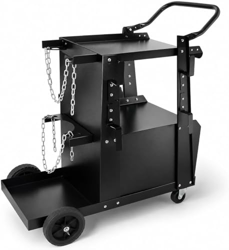 Image of 2-Tier Welding Cart Heavy Duty with Lockable Cabinet, Gas Cylinder Holder & 360° Swivel Wheels – Mobile MIG TIG ARC Plasma Welder, Durable Steel, 265LBS Capacity (2-Tier Cabinet)