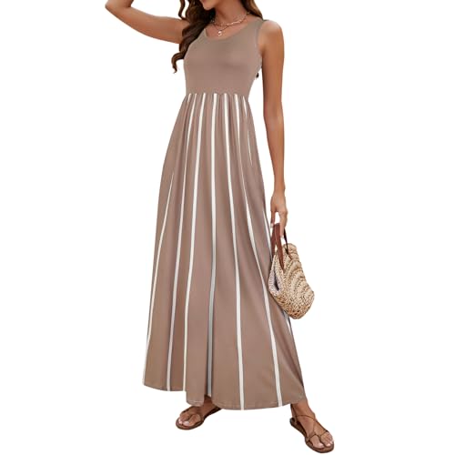 Image of Sherosa Women Boho Chevron Striped Floral Printed Summer Sleeveless Tank Long Maxi Party Dress