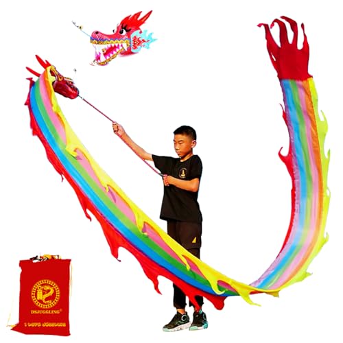 Poi Dragon Head & Rope Combo for Kids & Beginners Golden Dragon Streamer (Rainbow 16.4 FT)