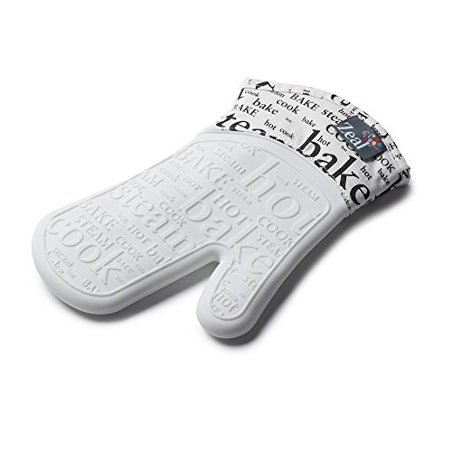 Zeal Silicone Heavy Duty Single Oven Mitt Glove, White (29 cm Long) - Script