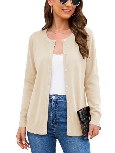 Image of Veryoung Women's 2026 Long Sleeve Lightweight Crewneck Casual Cardigan Sweater S-3XL