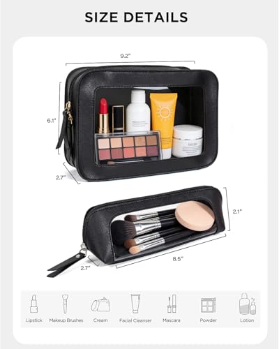 Image of LETGO 2Pack Clear Makeup Bags, Portable Clear Makeup Brushes Bag Case Travel Car Accessories Essentials,Slim Makeup Pouch for Purse for Women (2Pack-Black Set)