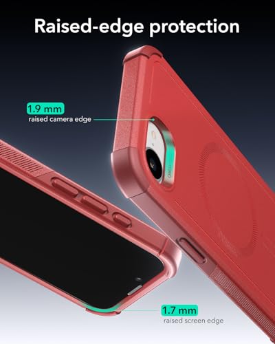 Image of ESR for iPhone 17e Case, iPhone 16e Case, 23ft Military-Grade Drop Protection, MagSafe Accessories Compatible, Shock-Absorbing Rugged Cover, Cyber Series, Red