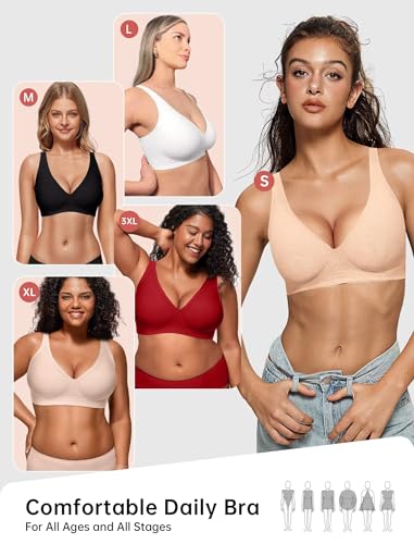 Image of Vertvie Jelly Wireless Bras for Women Push Up Plunge Seamless T-Shirt Bras No Underwire Supportive Full Coverage Bralettes