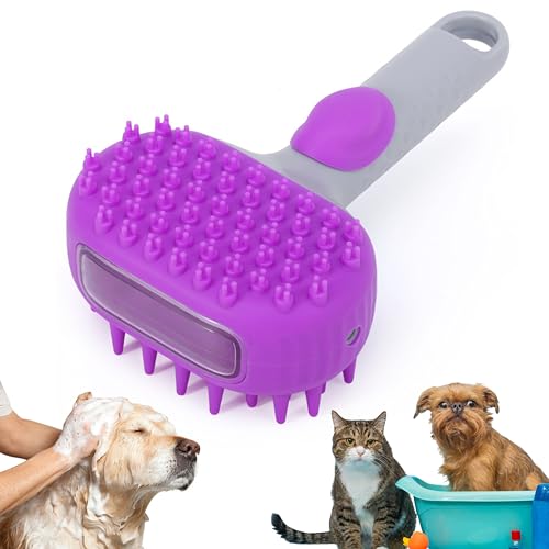 Cepillo de Baño para Perros y Gatos, Cepillo 2 en 1 Masajeador y Dispensador de Jabón para Mascotas, Dispensador de Champú para Perros, Peine para Mascotas Elimina Pelo Sobrante Lavado Masaje