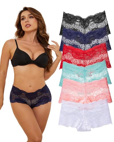 Hialegion Culotte en Dentelle pour Femmes Taille Basse Non Marquante Confortable et Mignonne Boyshort Dentelle en lot 1XL
