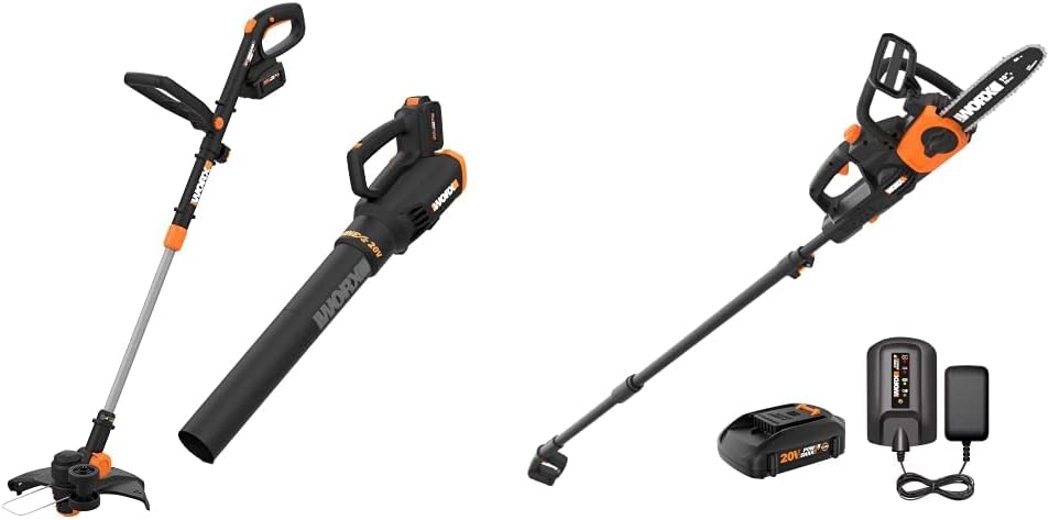 WORX 20V GT Revolution 12" 4.0Ah Cordless String Trimmer & Turbine Leaf Blower Power Share Combo Kit - WG930.3 & WG323 20V Power Share 10" Cordless Pole/Chain Saw with Auto-Tension