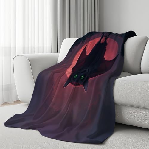 Flanelldecke Halloween Fledermaus Kuschelige Sofadecke Weich und Warm Horror Mond Flauschige Decke Gothic Tier Fleecedecke als Tagesdecke oder Geschenk, 100x130 cm