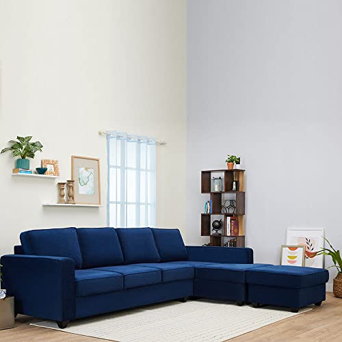 Image of Wakefit Sofa Set | 3 Year Warranty | Sofa 3 Seater, 3 Seater Sofa for Living Room, Wooden Sofa Set, 3 Seater + Right Aligned, Sofa for Living Room - Napper(Malphino : Cobalt Blue)