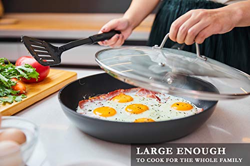 Frying Pan with Lid, MSMK 12\" Large Nonstick Pan Egg Skillet, Induction Compatible, Oven Safe, Dishwasher Safe Cookware For Egg, Pancake, Waffle, Omlette, Burger, Fish, Chicken, Bacon, Steak