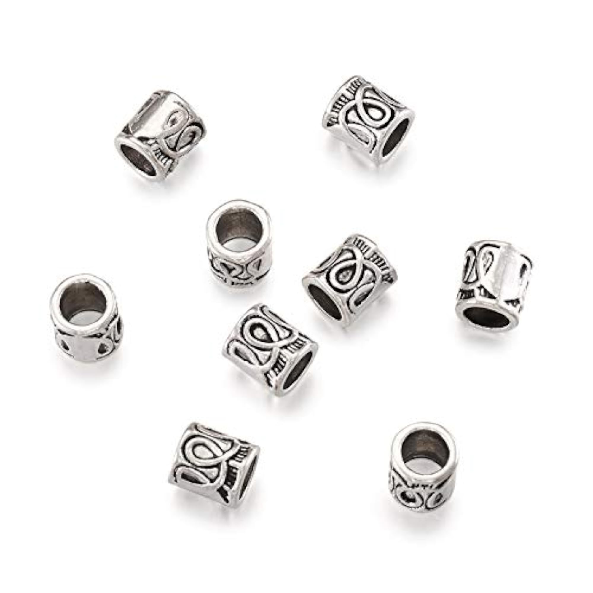50Pcs Antique Silver Large Hole Column Spacer Beads for Jewellery Making