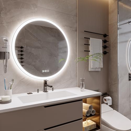 luminorcrest 36inches Round LED Mirror,samrt Mirror Bathroom,Anti- Fog,3 Colors Dimmable,Front and Backlit,CRI90+,Touch Button by luminorcrest - Image 3