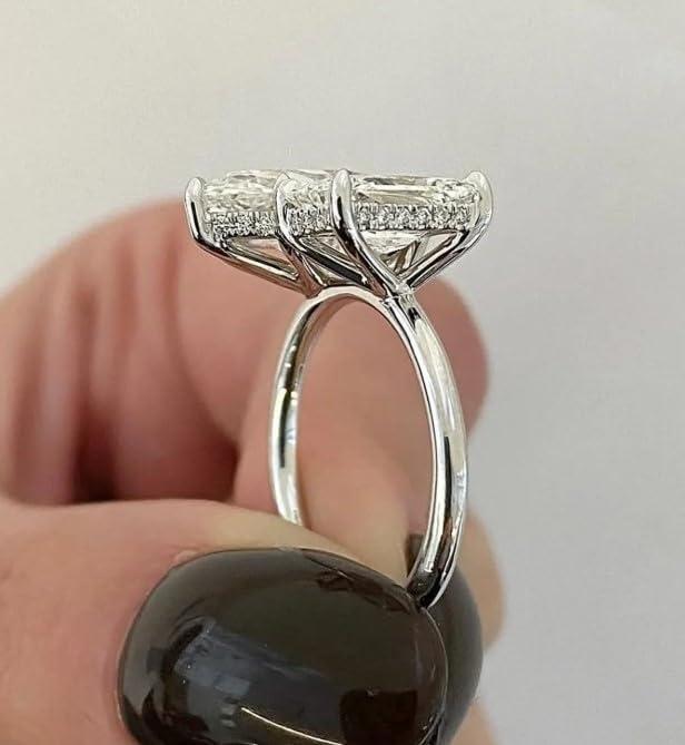 5CT Toi Et Moi Ring,Pear Radiant Engagement Ring,Hidden Halo Wedding Ring,14K Gold Plated,Wedding Ring For Women,Gifted For Her,Size 3-14.