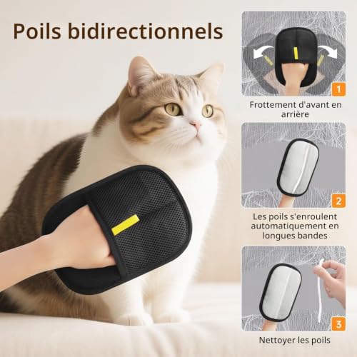 Gants de toilettage pour chat, chien, gants de toilettage pour animaux domestiques, réutilisables pour enlever les poils de chat et de chien pour canapé, meubles, tapis, rideau – vue 4