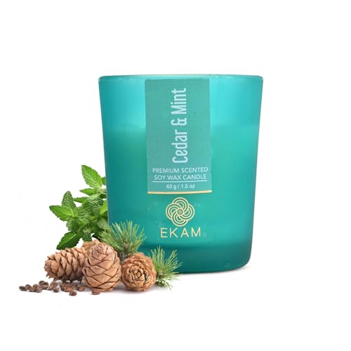 Image of EKAM Cedar & Mint Votive Soy Wax Scented Candle, 40 Grams, 10 Hours Burn Time| Long Lasting Premium Candles | Ideal for Home Decor | Gifting & Aromatherapy