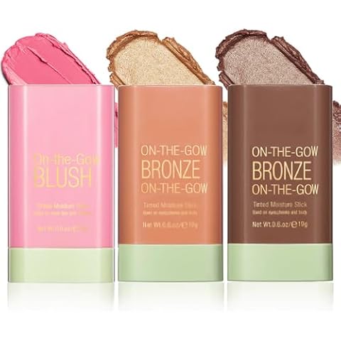 3 PCS Multi-Use Makeup Countor Stick, Cream Blush Stick, Highlighter Stick, Tinted Solid Moisturizer Stick for Face & Eyes & Lips, Waterproof Natural Nude Makeup, Suitable for All Skin Cover