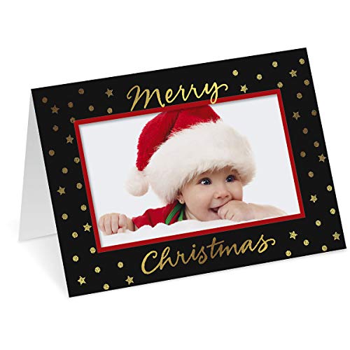 Current Deluxe Gold Star On Black Christmas Card Photo Frames - Set Of 18 Folded Cards, Holiday Card Value Pack, Fits 4 X 6-Inch Horizontal Photos, Envelopes Included #TOP26