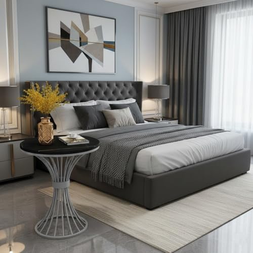 Image of Side Table, Round White Modern Home Decor Coffee Tea End Table for Living Room, Bedroom and Balcony (Gry Black)