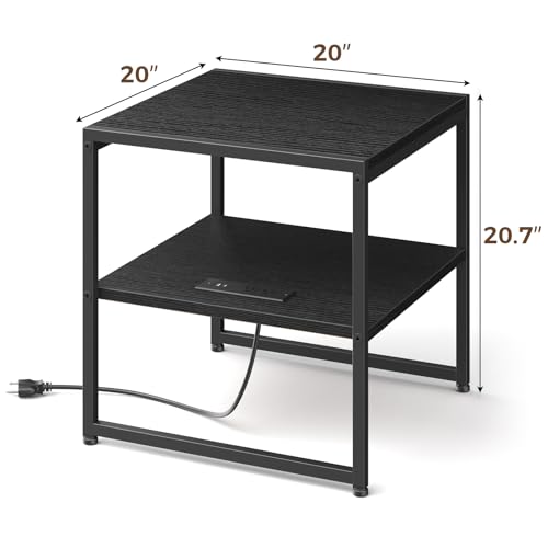 Tatub 20IN End Table with Charging Station, Black Square Side Table with USB Ports & Outlets, Versatile Mini Fridge Table Printer Stand Nightstand for Bedroom Living Room by Tatub - Image 2