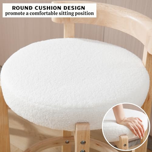 Image of CIMOTA 26.5 inch Counter Height Bar Stools Set of 2 | Mid Century Modern Low Back Bar Chairs with Solid Wood Legs & Sherpa Upholstered Seat, Kitchen Island Stools, White