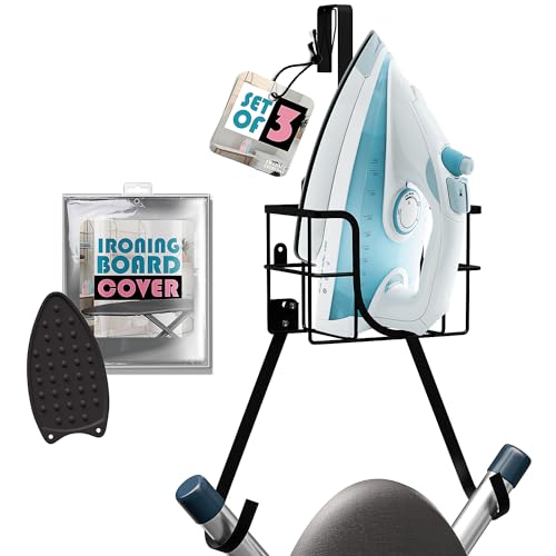 Set of 3 Ironing Board Holder Wall Mount & Over The Door Hanger, Laundry Room Ironing Board & Iron Hanger, Storage Caddy Iron Holder T&V Shaped Ironing Board Cover and Pad Set Full Size Iron Holder by Nestl - Used condition - US$16.66