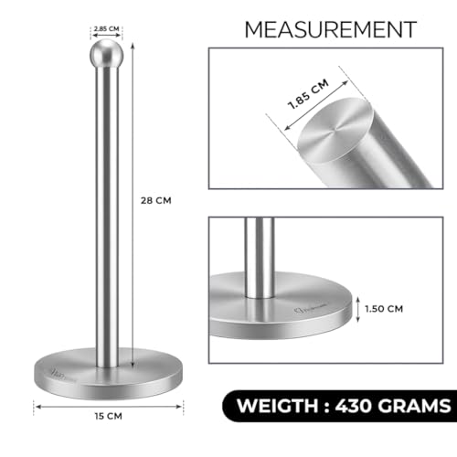 Image of Vintageware Tissue Paper Holder Countertop, Standing Tissue Paper Roll Holder for Kitchen Bathroom, Paper Towel Holder Stand with Weighted Base, Stainless Steel Tissue Paper Holder (Silver, Style-1)
