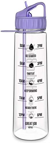 30 oz Motivational Water Bottle with Time Marker, Large BPA Free Tritan Sports Motivational Water Bottle with Straw for Fitness, Hiking and Outdoors, Drink More Water Daily (Lilac)