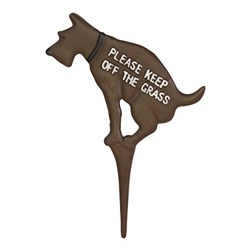 Keep Dog Off The Grass Yard Sign No Pooping Large 8.5" X 12" Solid Cast Iron Painted On Both Sides (Brown With White Paint) #TOP2