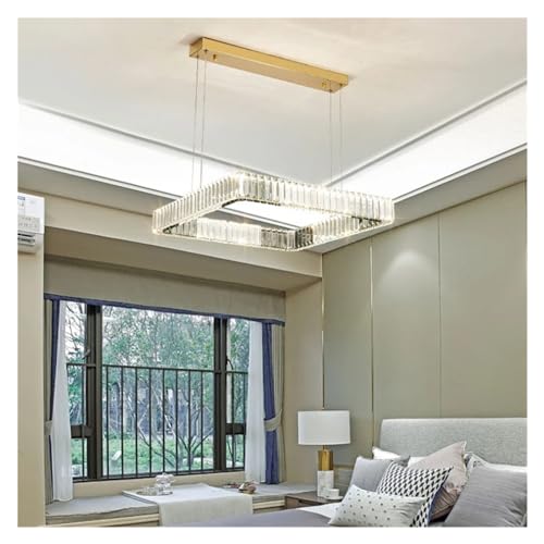 Suspension LED cristal moderne carré 60x80cm dorée pour salle à manger