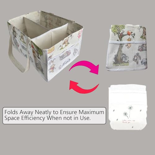 Image of Extra Large Winnie Baby Diaper Caddy Organizer, Baby Wipes Storage Basket for Changing Table, Gift for Newborn Essentials, Baby Shower Must Have, Portable and Foldable for Space Saving (White)