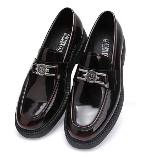 Image of Premium Mens Leather Dress Shoes, Classic Formal Alligator Printed Business Loafer Handmade Buckle Party Wedding Penny Shoes Father's Day Shoe for Men, Black