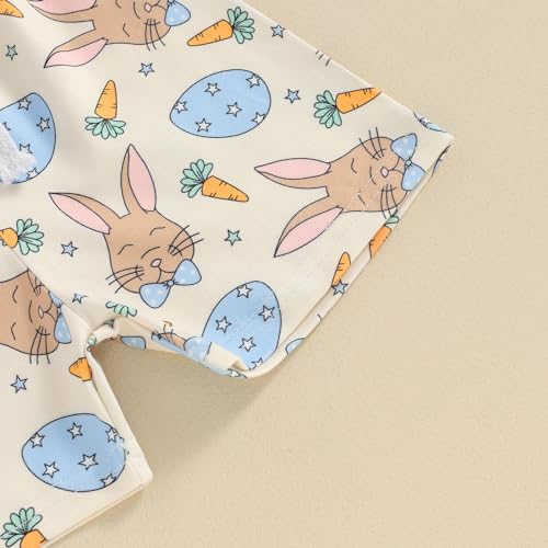 Image of BeQeuewll Toddler Baby Boy Easter Outfit Letter Bunny Print Short Sleeve T-Shirt and Shorts Summer Clothes Set