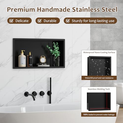 Image of ACEMIRO 23x11 Inch Recessed Medicine Cabinet, Black Medicine Cabinet No Mirror, 304 Stainless Steel Bathroom Wall Niche Cabinet with Storage for Bathroom, Living Room