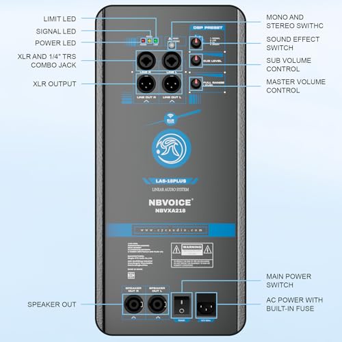 NBVOICE 18-Inch 4000W P.M.P.O Stereo PA Speaker System with Bluetooth/USB/Remote, Includes 4 Line Array Speakers, 1 Active Subwoofer, 2 Tripods - Perfect for DJ, Parties, Weddings, and Events - Thumbnail 3