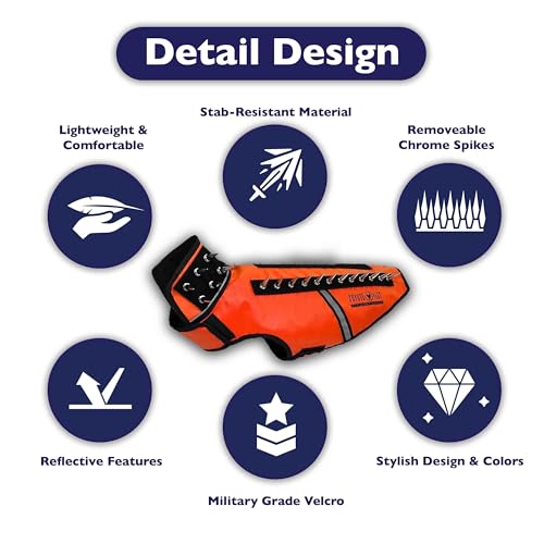 CoyoteVest SpikeVest Dog Harness Vest for Small Dogs, Reflective Dog Vest with Spikes to Shield Your pet from Coyotes, Raptor and Animal Attacks, Anti Hawk Vest, Made in USA (XS-Fluorescent Orange)