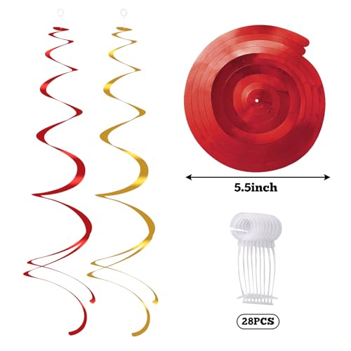 Image of Colorful Ceiling Swirl Foil Decorations Hanging Plastic Streamer Themed Swirl Party for Chinese New Year Graduation Celebration, Pack of 28