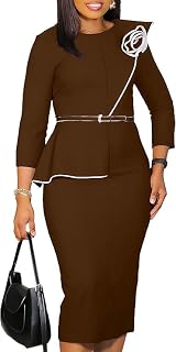 Church Dress for Women Elegant Business Casual Bodycon Midi Pencil Dresses | Midi dress is made of comfortable and breathable fabric.3/4 Sleeve Crew Neck.floral pattern. formal dresses or daily wear