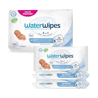 WaterWipes Sensitive+ Newborn & Baby Wipes, 3-In-1 Cleans, Cares, Protects, 99.9% Water, Unscented & Hypoallergenic, 180 Count (3 Packs)