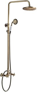 8 Inch Antique Brass Shower Combo Set Vintage Luxury Mixer Wall Mounted System Contain Rainfall Showerhead Handheld, Double Handles,A,02(A,2)