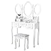 Mecor Makeup Vanity with 7 Drawers,Vanity Table Set w/Tri-fold Mirror Girls Women Wood Dressing Table Cushioned Stool Bedroom Furniture White