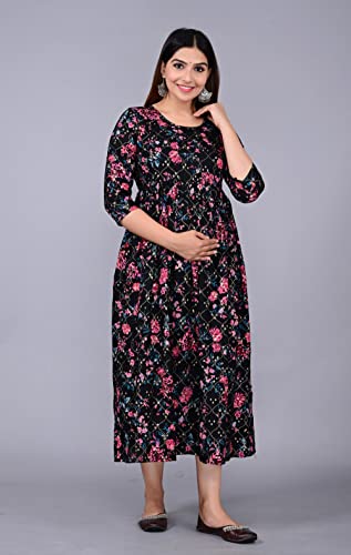 Image of Dhruvi Women's Rayon Anarkali Maternity Dress & Feeding Kurti with Zippers