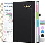 5 Subject Notebook College Ruled,80GSM Paper Thick Hardcover Spiral Notebook Lined Journal with Removable Dividers Tabs,400pages 8.5